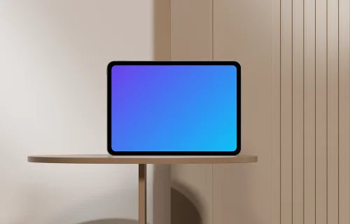 Landscape iPad Pro mockup on a neutral round table