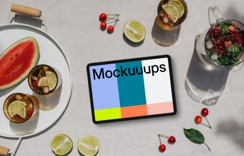 Landscape tablet mockup next to the fresh lemonade