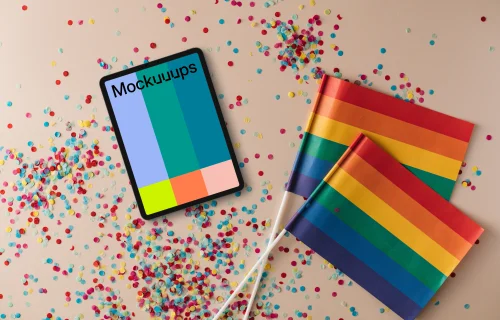 LGBT tablet mockup with rainbow flags