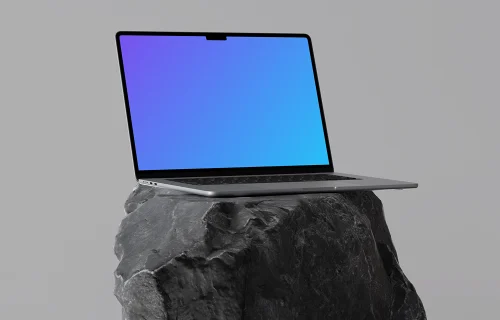 MacBook Air 15-inch mockup on a stone pedestal