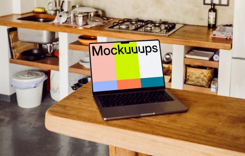 MacBook Pro mockup on a kitchen island