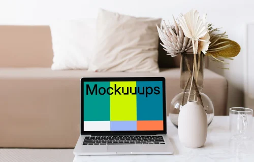 MacBook Pro mockup in a beautiful living room