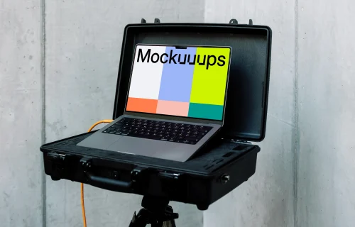 MacBook Pro Mockup in Industrial Case Setup