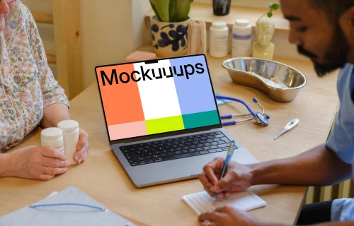 MacBook Pro mockup in the professional medical environment