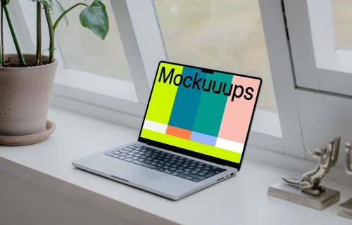 MacBook Pro mockup next to the window