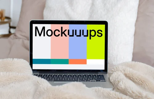 MacBook Pro mockup on a fluffy chair cover