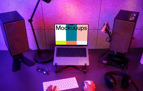 MacBook Pro Mockup on a Gamer's Desk with RGB Lighting