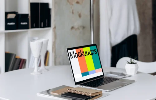 MacBook Pro mockup on a work desk
