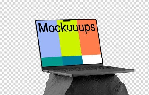 MacBook Pro mockup on textured rock stand
