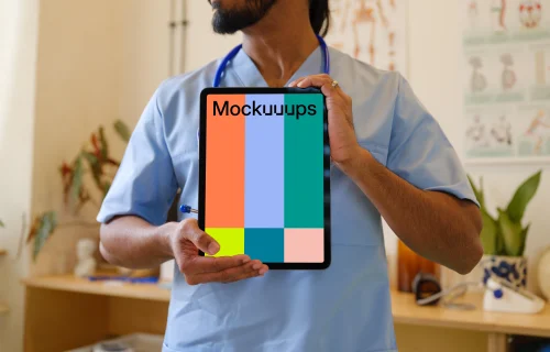 Male doctor holding an iPad mockup