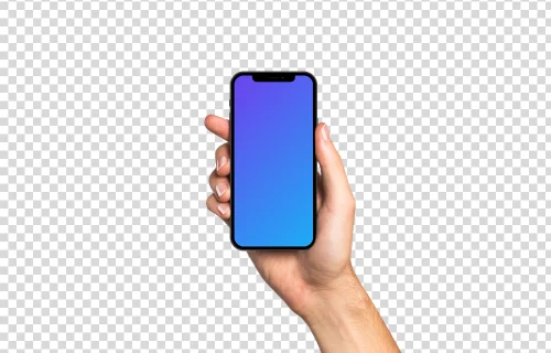 Man hand holding iPhone 12 mockup (White skin)