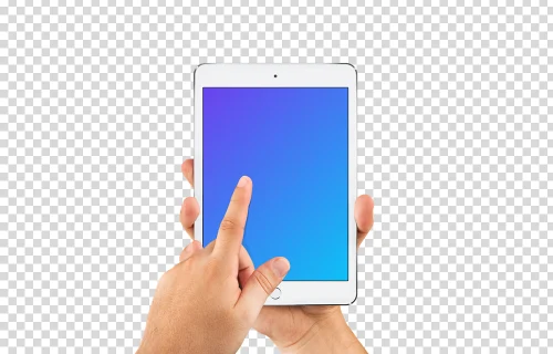 Man pointing on iPad mini Silver mockup