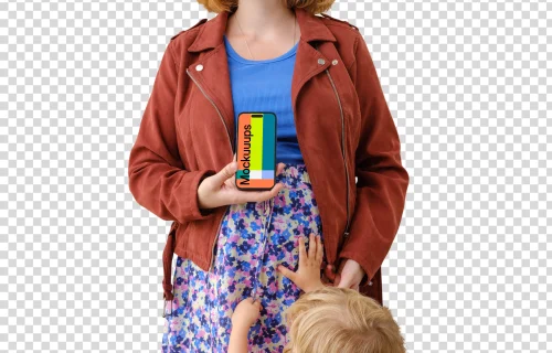 Mother and child moment with an iPhone 14 Pro mockup