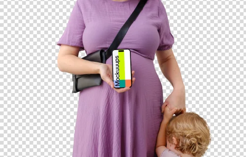 Mother with a child and an iPhone mockup