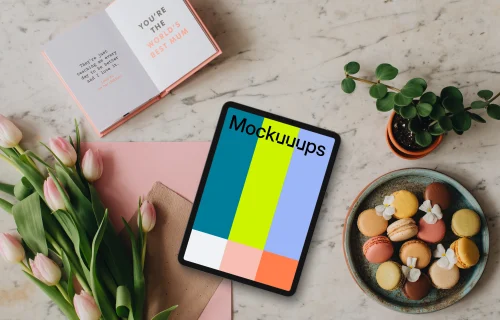 Mother’s Day setup with tablet mockup