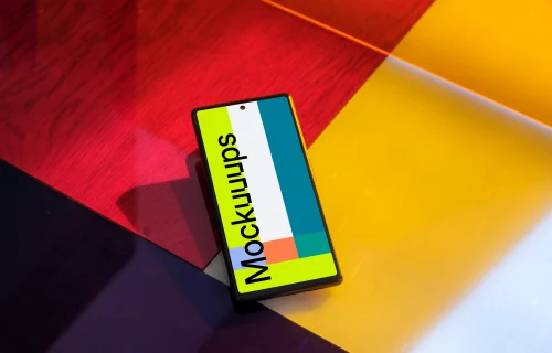 Multicolored background and Google Pixel 6 mockup