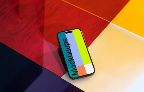Multicolored background with iPhone mockup