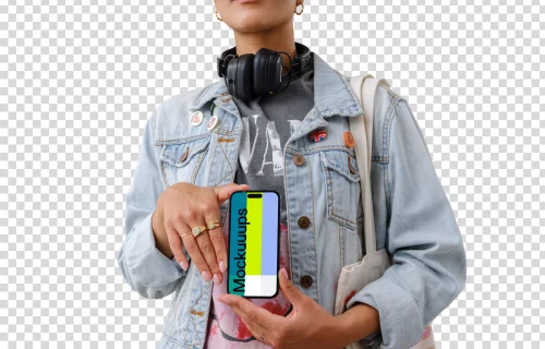 Music lover with an iPhone mockup