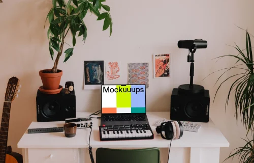 Music Mockup with MacBook Pro on the table