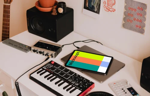 Music studio mockup with iPad Air