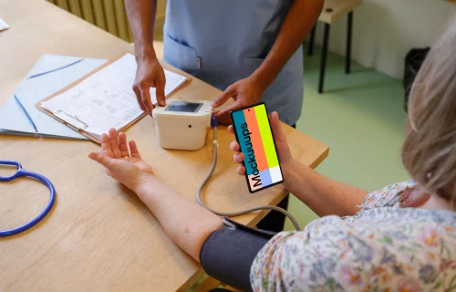 Patient holding a Google Pixel 6 in her hand