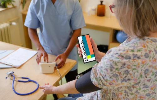 Patient holding a Google Pixel mockup
