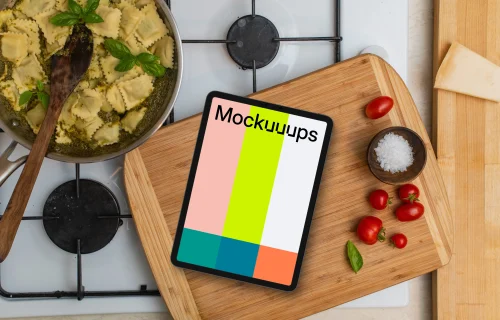 Pesto pasta with a iPad mockup