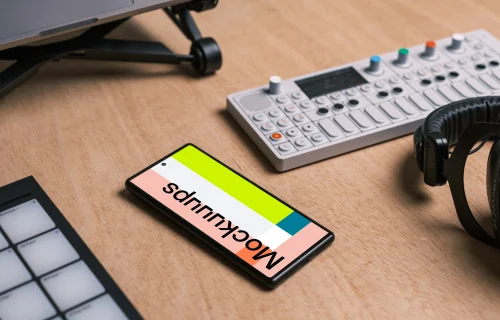 Phone mockup in the music studio