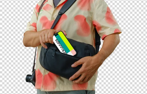 Photographer tourist with an iPhone 14 Pro mockup