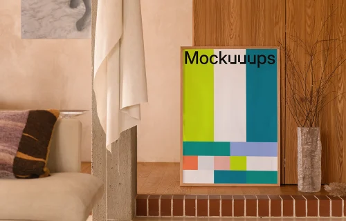 Poster mockup in a cozy living room corner