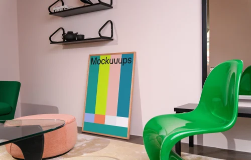 Poster mockup in a modern lounge with vibrant decor