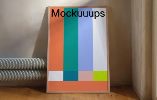 Poster mockup leaning on a neutral wall