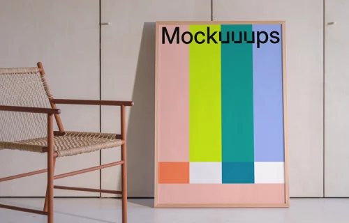 Poster mockup with wooden frame in a cozy room