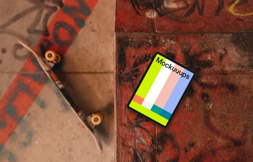 Red skatepark with tablet mockup