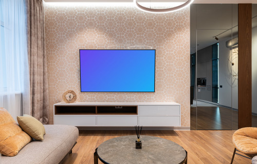 Smart television mockup in a well-designed living room