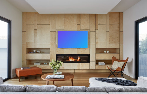 Smart TV mockup in a well-lit living room