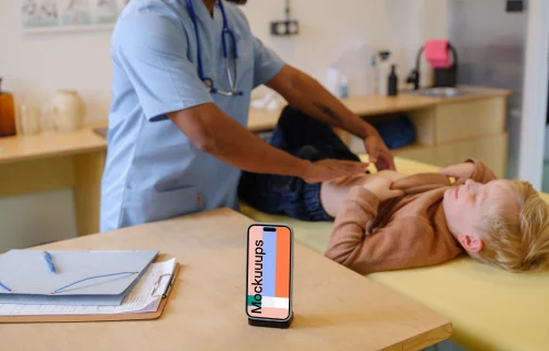 Smartphone mockup in the children's doctor's office