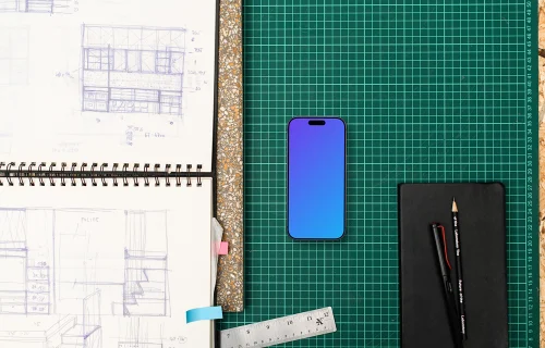 Smartphone mockup with architectural planning tools