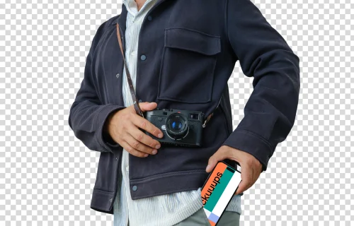 Street photographer with an iPhone 14 Pro mockup