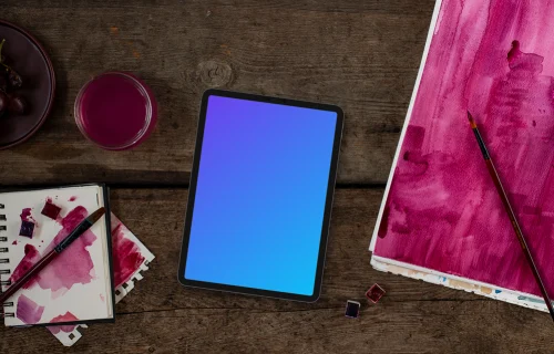 Tablet mockup and Viva Magenta watercolor painting