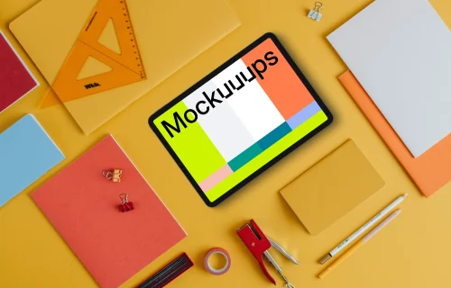 Tablet mockup on the yellow background