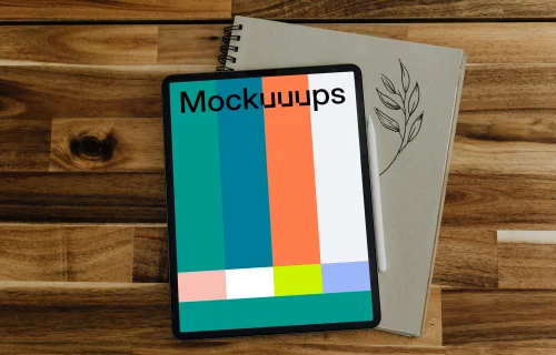 Tablet mockup placed on a drawing