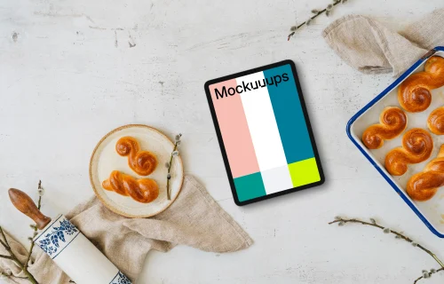 Tablet mockup with baked Easter pastries