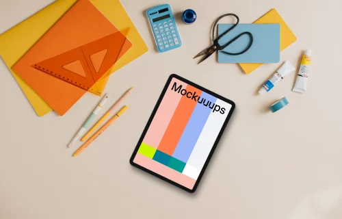 Tablet mockup with colorful back to school elements