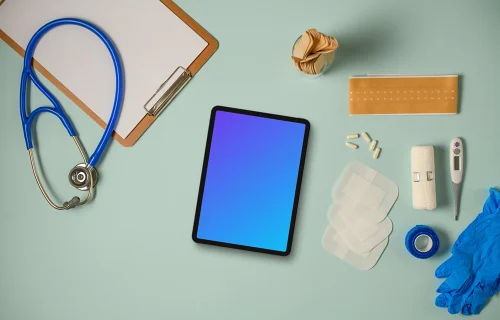 Tablet mockup with health care essentials