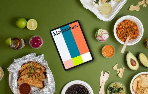 Tablet mockup with Mexican food