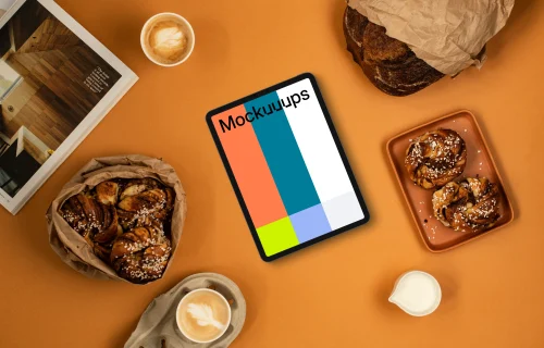 Tablet mockup with pastries