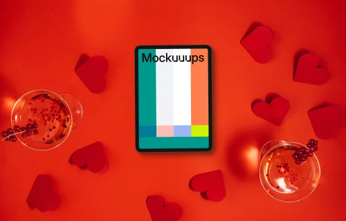 Tablet mockup with red hearths for Valentine’s Day