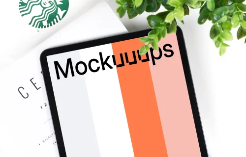 Tablet mockup with Starbucks coffee at the side