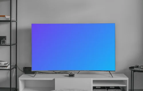 Television mockup on a white TV stand